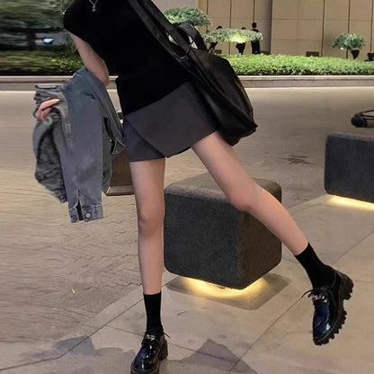 High Waist Black Pants Short Skirt Slit Design Business Style Semi-Body Slimming Versatile Autumn Fashion College Girl Short...