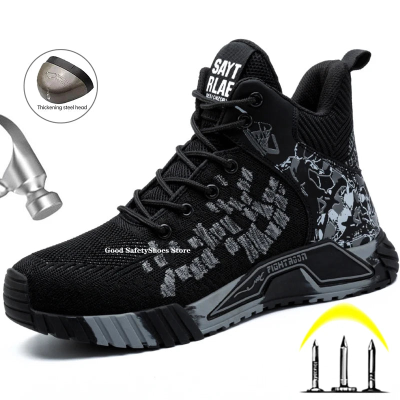 Moda 2024 Stivali da lavoro antinfortunistici da uomo Anti-schiacciamento Anti-perforazione Scarpe da lavoro alte antinfortunistiche Stivali da lavoro indistruttibili da uomo