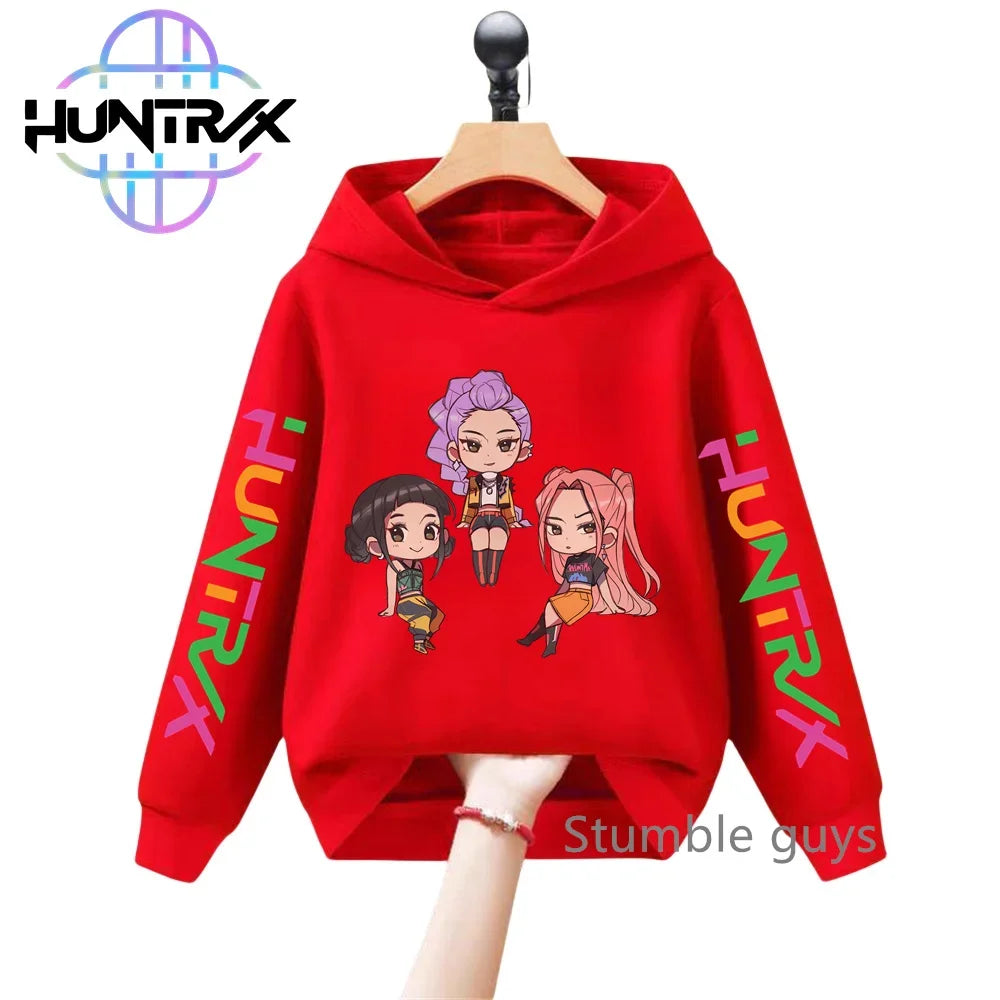 Felpa con cappuccio a maniche lunghe per bambini con stampa anime autunnale KPop Demon Hunters, abbigliamento sportivo, vestiti casual per ragazzi e ragazze.