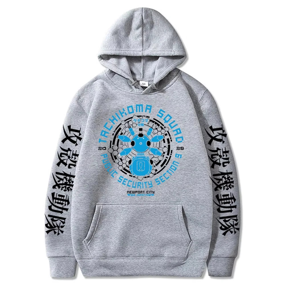 Felpa con cappuccio stile anime giapponese retrò Ghost in the Shell per uomo e donna, manica lunga, Gits Manga Tachikoma Squad Walker Robots Streetwear