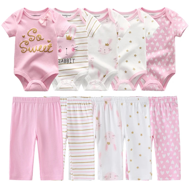 Abbigliamento unisex per neonati in cotone, 6/9/10 pezzi, body e pantaloni, maniche corte, per neonati maschietti.