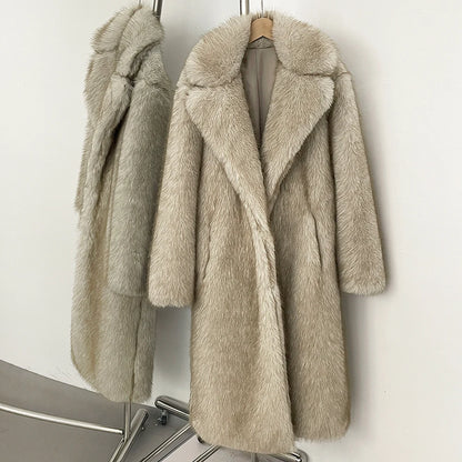 Fur Coat Eco-friendly Artificial Fur Coat Faux Fur Jacket Lapel Covered Button Loose Casual Women Coats Women's Winter Jacket