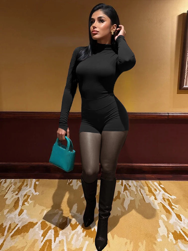 Sisterlinda Wild Mesh Patchwork 3 Piece Set Woman o-Neck Full Sleeve Tops+Shorts+Thin Leggings Tight Stretch Midnight Clubwear