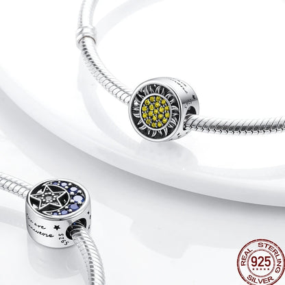 Squisito elemento a stella cava rotonda in argento sterling 925 a forma di fiore, adatto per braccialetti originali fai da te da 3 mm in argento 925