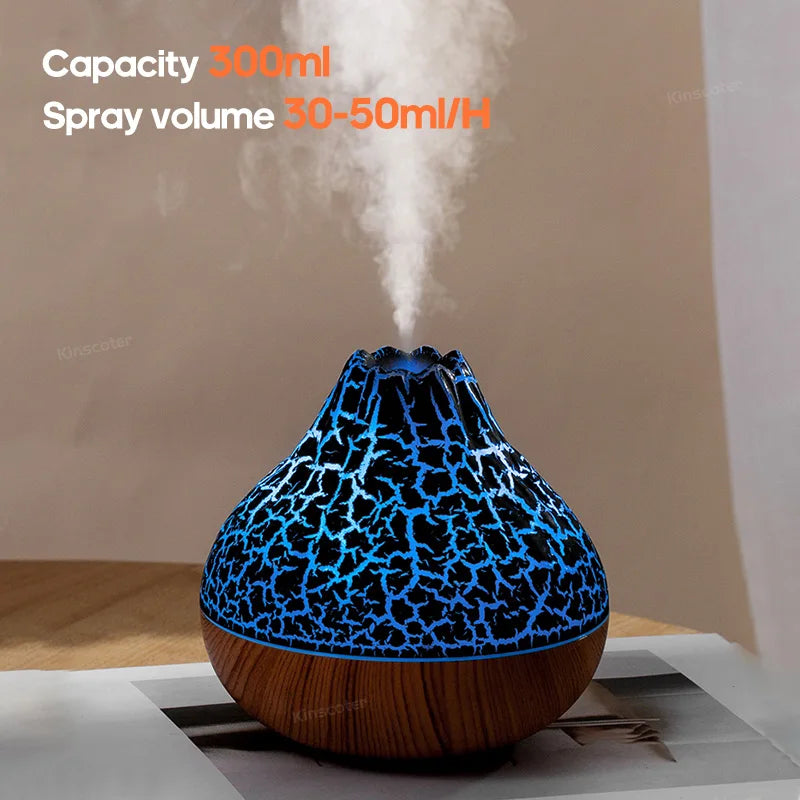 Umidificatore d'aria Volcano da 300 ml, da tavolo, con USB, diffusore di vapore acqueo, purificatore d'aria, nebulizzatore e luce notturna colorata.