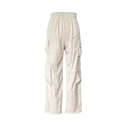 Pantaloni da lavoro elasticizzati a vita alta con tasche, tinta unita, da donna