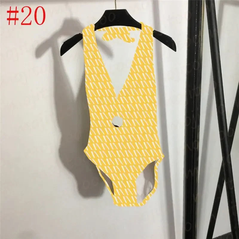 The 2025 high-waisted bikini letter print swimsuit is the latest V-neck swimsuit for women in summer