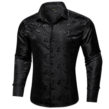 Camicie da uomo a maniche lunghe in seta e poliestere, camicie eleganti di lusso, camicie da smoking con colletto rovesciato e motivo paisley, abbigliamento da uomo