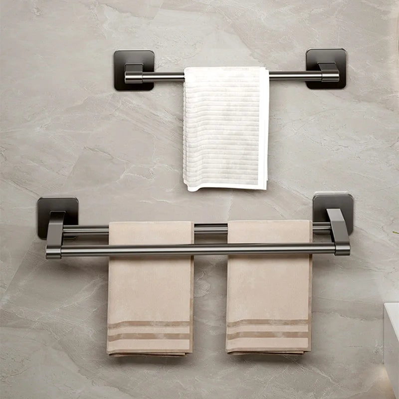 Bathroom Hand Towel Rack Black Towel Holder Wall Mount No Drill Mount 40/50cm Kitchen Towel Bar Aluminium Double Bar 2 Tier Rail
