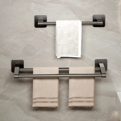 Bathroom Hand Towel Rack Black Towel Holder Wall Mount No Drill Mount 40/50cm Kitchen Towel Bar Aluminium Double Bar 2 Tier Rail