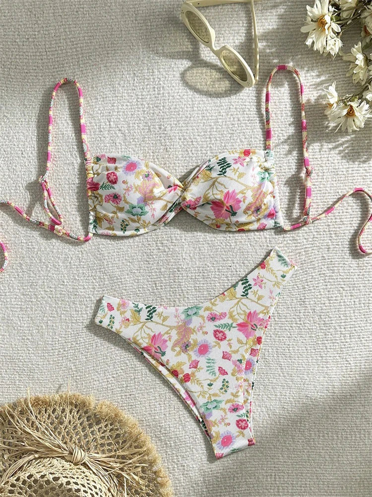Costume da bagno stampato Circyy da donna, senza schienale, con lacci, abbigliamento da spiaggia alla moda, costume da bagno primaverile, estivo, nuovo costume da bagno sexy a due pezzi con spacco