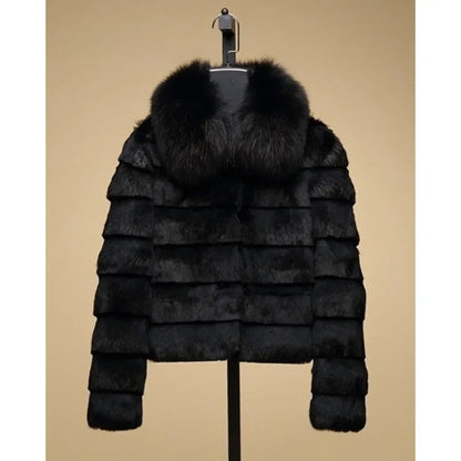 Natural Fox Fur Collar Fur Jacket Female Full Pelt Fox Fur Jacket Winter Rabbit Fur Waistcoat New Real Rabbit Fur Coat Women