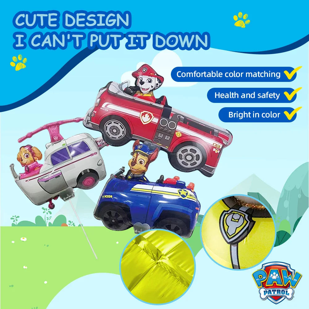 Palloncini a tema Paw Patrol, auto della polizia, camion dei pompieri, cane, decorazioni per feste di compleanno per bambini, regali e giocattoli.