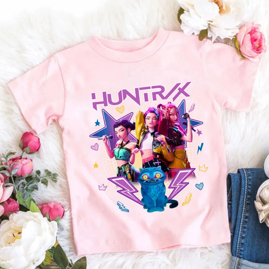 2026 Maglietta per bambine in morbido cotone con stampa del film KPop Demon Hunters - Regali per i fan - Abbigliamento per bambini - Top casual alla moda