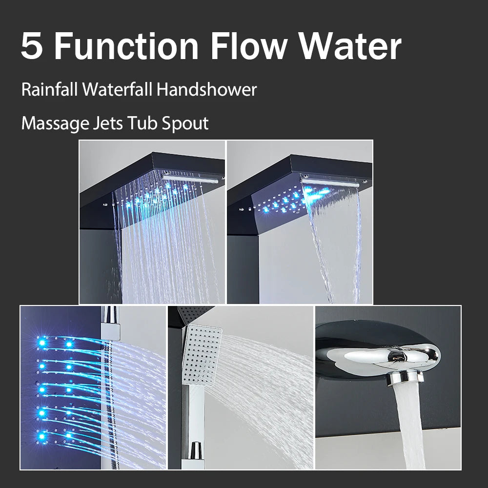 Onyzpily LED Light Shower Faucet Bathroom Waterfall Rain Shower Faucet In Wall Shower System with Spa Massage Sprayer and Bidet