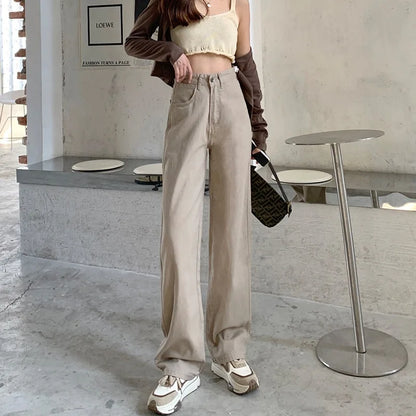 High Waist Wide Leg Slimming Jeans Women's Loose Personality New Korean Version Straight Tube Floor-Length Draping Pants