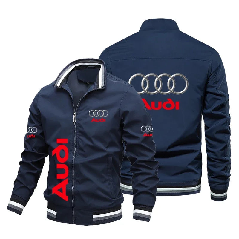 2024 Nuove giacche da uomo alla moda con stampa del logo Audi, giacca bomber casual, giacca a vento da motociclista, giacca sportiva da corsa.