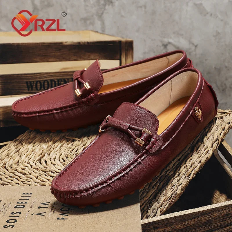 Mocassini YRZL da uomo, scarpe casual in pelle, mocassini traspiranti slip-on, colore rosso vino, taglia grande 48, scarpe da guida da uomo