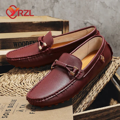 Mocassini YRZL da uomo, scarpe casual in pelle, mocassini traspiranti slip-on, colore rosso vino, taglia grande 48, scarpe da guida da uomo
