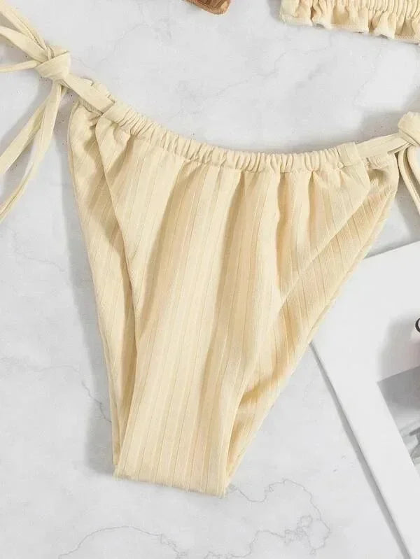 2026 Sexy Bikini Women Swimwear Swimsuit Drawstring Patchwork Pit Stripped Double Straps Halter Bikinis Set Beach Bathing Suit