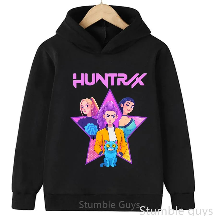 Felpa con cappuccio a maniche lunghe per bambini con stampa anime autunnale KPop Demon Hunters, abbigliamento sportivo, vestiti casual per ragazzi e ragazze.