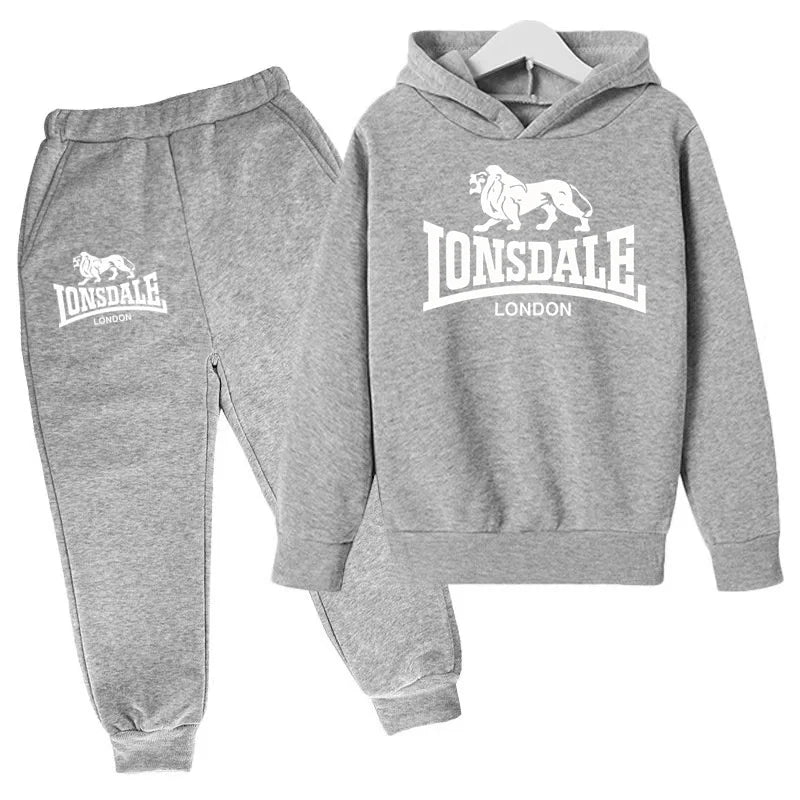 Felpa con cappuccio alla moda per bambini, tuta con stampa leone per ragazzi, cappotto per bambine dai 3 ai 12 anni, top + pantaloni, set sportivo casual da jogging, affascinante
