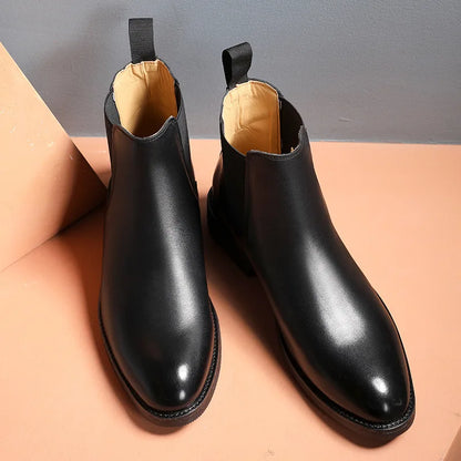 Stivali Chelsea classici retrò da uomo in vera pelle, stivaletti corti alla caviglia in stile britannico, scarpe casual alte da uomo