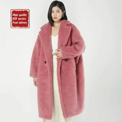 Cappotto lungo da donna DUTRIEUX Teddy Bear, nuovo stile invernale 2025, cappotto lungo in vera pelliccia di alpaca e cashmere, spesso e caldo