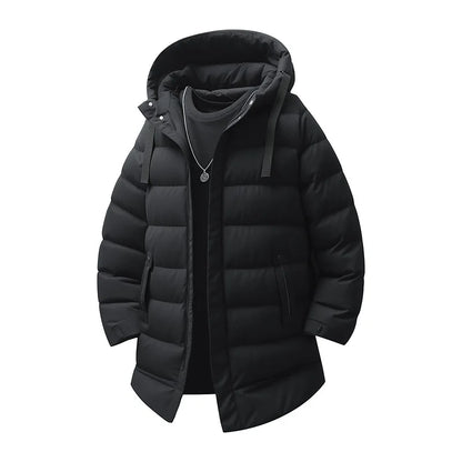 Warm Hooded Cotton Jacket Men's Mid-Length Youthful Autumn Winter Fashionable Bamboo Fiber Polyester Filled Coat for Teens