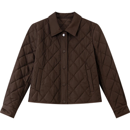VIMLY Women's Vintage Diamond Quilted Puffer Coat 2025 Winter Oversized Polo Neck Parkas Plaid Spliced Cuff Lady Outwear A2796
