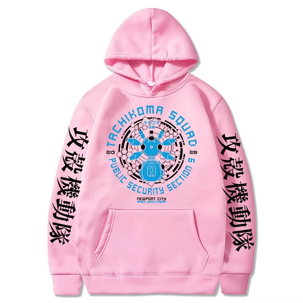 Felpa con cappuccio stile anime giapponese retrò Ghost in the Shell per uomo e donna, manica lunga, Gits Manga Tachikoma Squad Walker Robots Streetwear