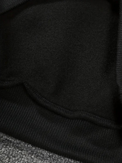 Men's Street - style Casual and Stylish Hooded Set with Black - and - White Color Blocking and Los Angeles Alphabet Print