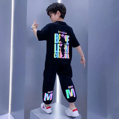 Completo estivo per ragazzi composto da maglietta a maniche corte e pantaloni, 2 pezzi, abbigliamento sportivo casual per adolescenti, taglie 3 5 8 10 12 13 15Y