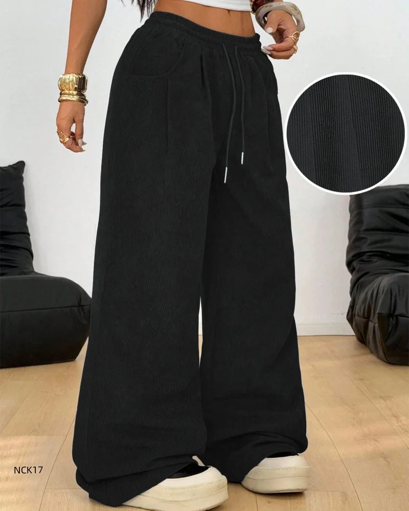 Pantaloni da jogging da donna a vita alta, casual, larghi, stile streetwear classico, sportivi, da ballo, stile Y2K, con gamba larga e coulisse.