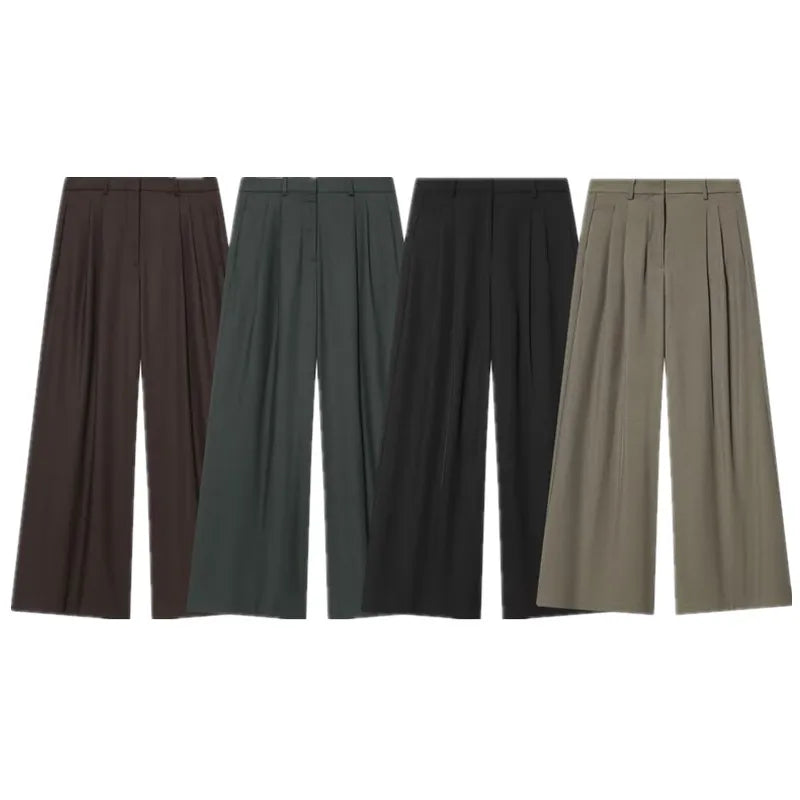 Pantaloni da donna alla moda a gamba larga, nuovi arrivi autunnali, plissettati, versatili, modello slim, abbigliamento casual per donna