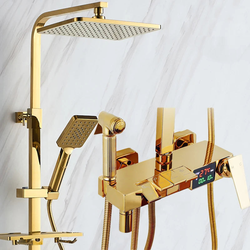Piano Digital Display Thermostatic Bathroom Shower Set Hot Cold Brass Bathroom Faucets Accessories Digital Piano Shower System