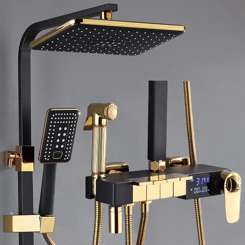 Piano Digital Display Thermostatic Bathroom Shower Set Hot Cold Brass Bathroom Faucets Accessories Digital Piano Shower System