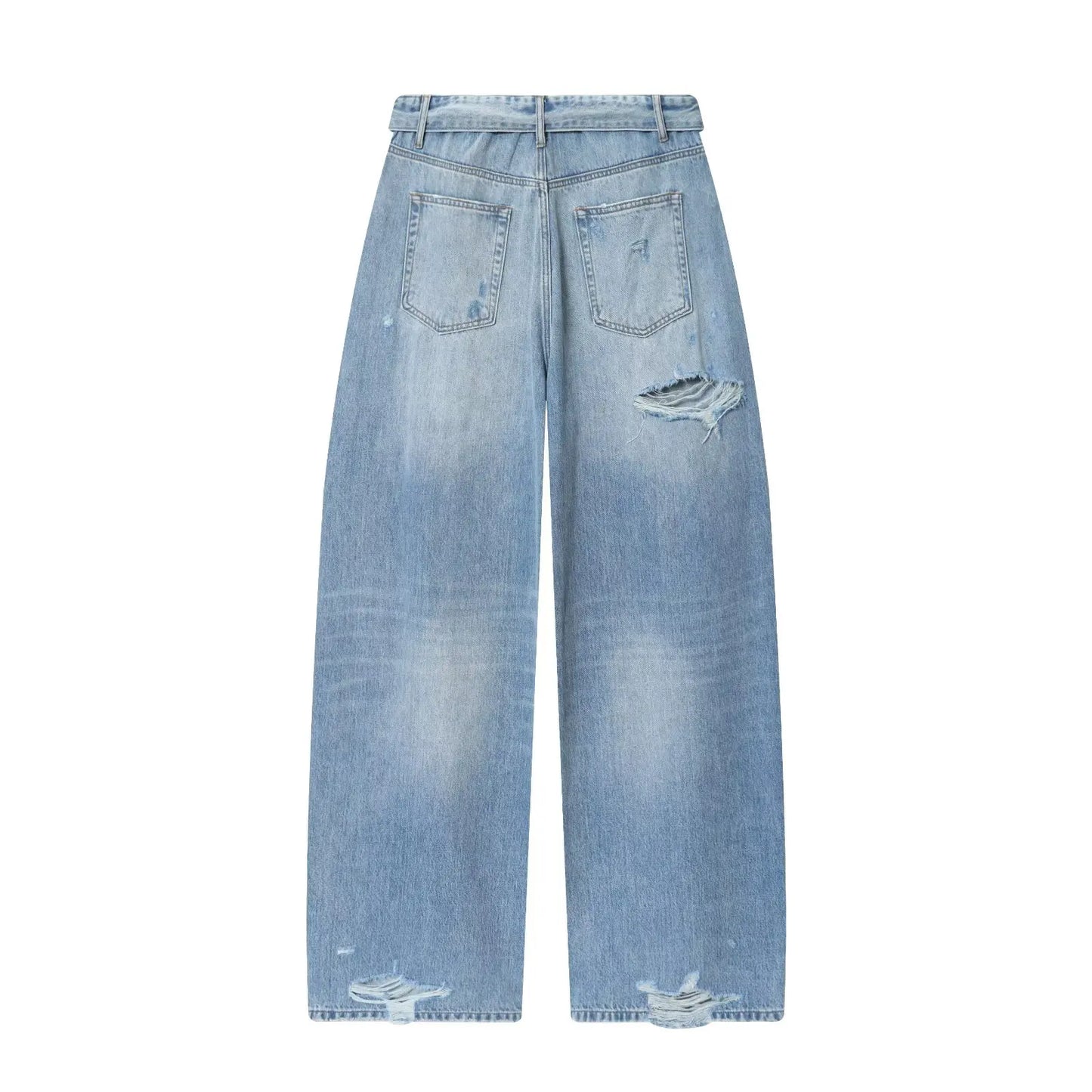 ETJ 2025 nuovi jeans da donna street fashion a vita media con risvolto, lavati e strappati, versione ampia dei pantaloni lunghi fino al pavimento