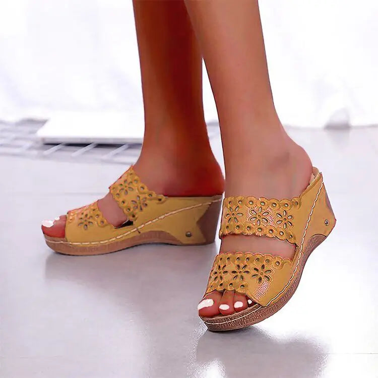 Sandali da donna con punta aperta, scarpe da donna comode, sandali con zeppa a bocca di pesce, sandali casual da donna