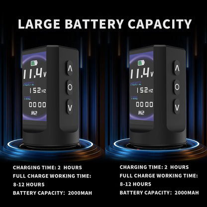 Macchinetta per tatuaggi wireless YILONG con motore coreless, batteria da 2000 mAh e display LCD, ideale per tatuatori professionisti.