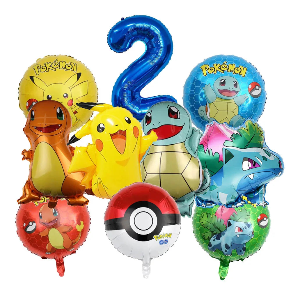 10 palloncini a tema cartoni animati per feste, tra cui Pikachu, il piccolo drago di fuoco, Jenny e la tartaruga, decorazioni per feste di compleanno per bambini e regali.