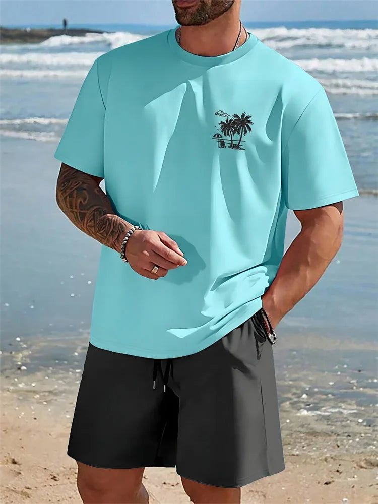 Completo estivo casual da uomo con pantaloncini a maniche corte, maglietta alla moda da uomo stile urbano, pantaloncini sportivi da uomo per attività all'aperto.