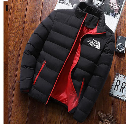 2024 men's trendy casual wear new warm parka winter coat solid color stand up collar zipper windproof cotton printed jacket