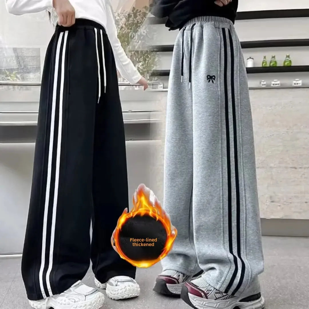 Pantaloni sportivi da bambina foderati in pile, gamba larga, autunno/inverno, pantaloni casual per bambini, abbigliamento esterno alla moda per bambini, disponibili in magazzino AE.