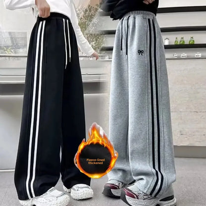 Pantaloni sportivi da bambina foderati in pile, gamba larga, autunno/inverno, pantaloni casual per bambini, abbigliamento esterno alla moda per bambini, disponibili in magazzino AE.