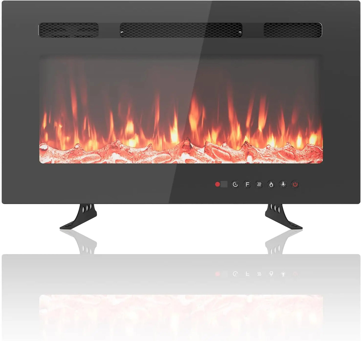 Caminetto elettrico a parete ultrapiatto con telecomando, riscaldatore da 1800 W, 12 colori, timer fino a 12 ore/vetro temperato