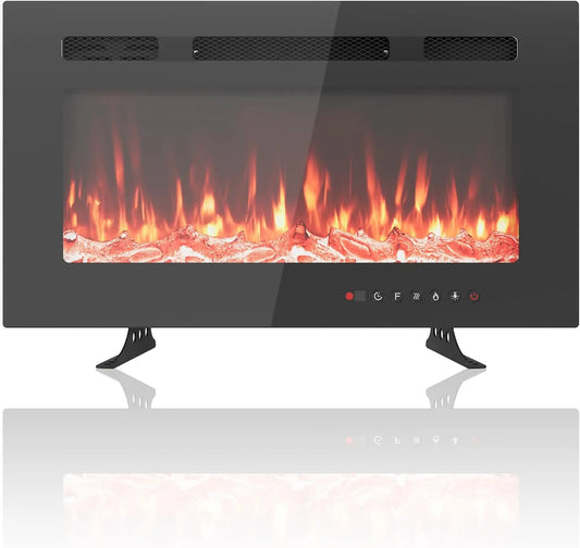 Caminetto elettrico a parete ultrapiatto con telecomando, riscaldatore da 1800 W, 12 colori, timer fino a 12 ore/vetro temperato