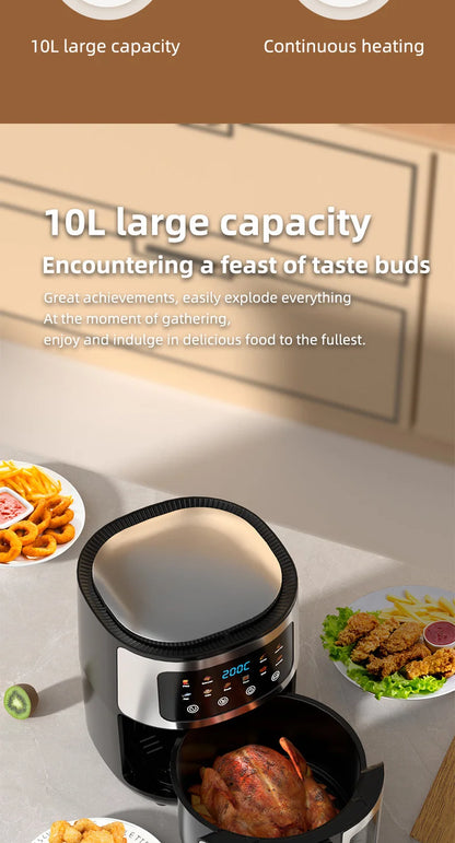 Friggitrice ad aria in acciaio inossidabile da 5 litri, elettrodomestico da cucina elettrico con display LCD e controllo touch screen, senza olio, per casa e hotel