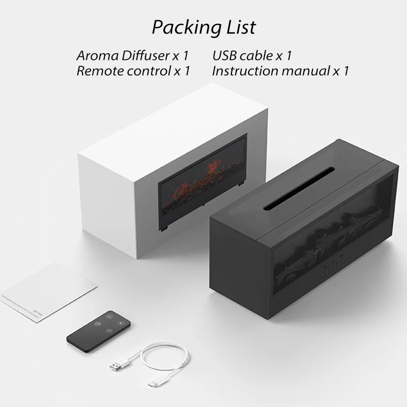 Diffusore di aromi creativo per camino con effetto fiamma, umidificatore d'aria e luci colorate con telecomando, ideale come regalo per casa o ufficio/set di oli essenziali.