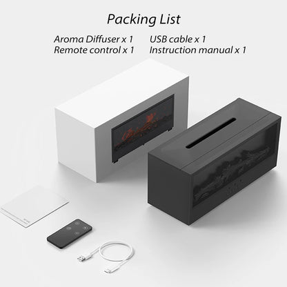 Diffusore di aromi creativo per camino con effetto fiamma, umidificatore d'aria e luci colorate con telecomando, ideale come regalo per casa o ufficio/set di oli essenziali.